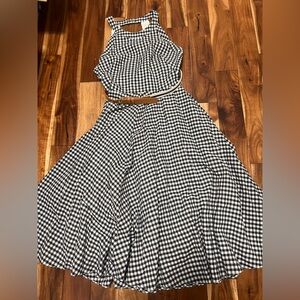 Nordstrom Eliza J Navy White Gingham Belted Halter Fit & Flare Dress 4 Resort